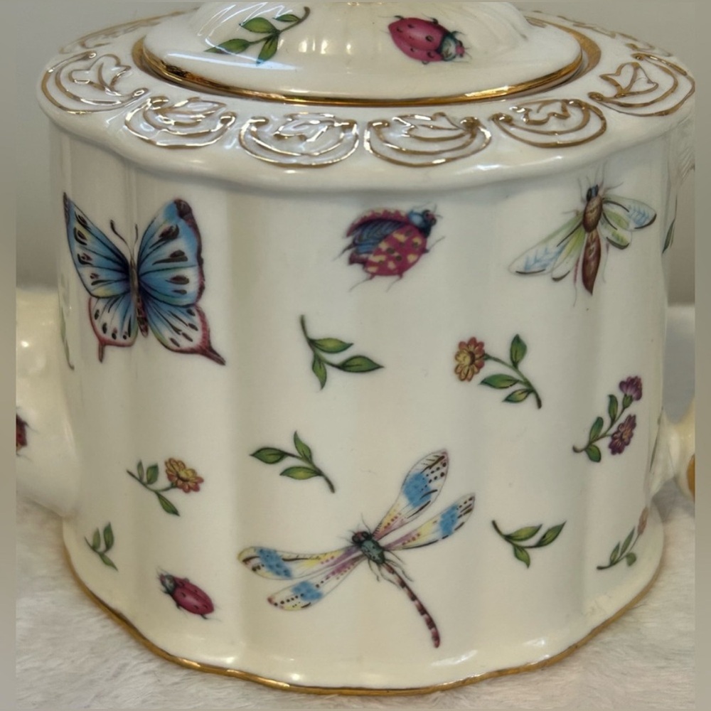 SKYE MCGHIE PORCELAIN TEAPOT ‘FLORAL WHISPERS’ BUTTERFLY DRAGONFLY - Picture 2 of 9